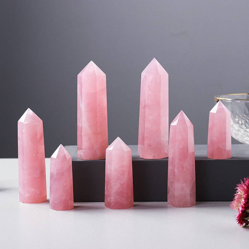 Natural Rose Quartz Crystal Obelisk Tower Point