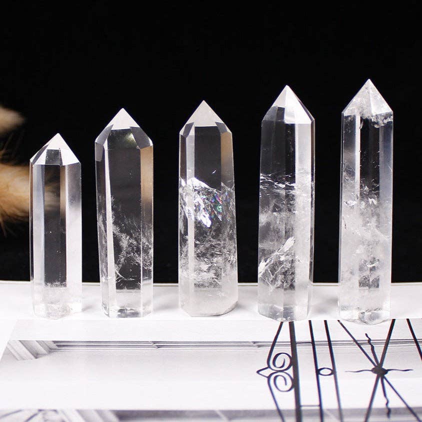 Natural Clear Quartz Crystal Obelisk Tower Point