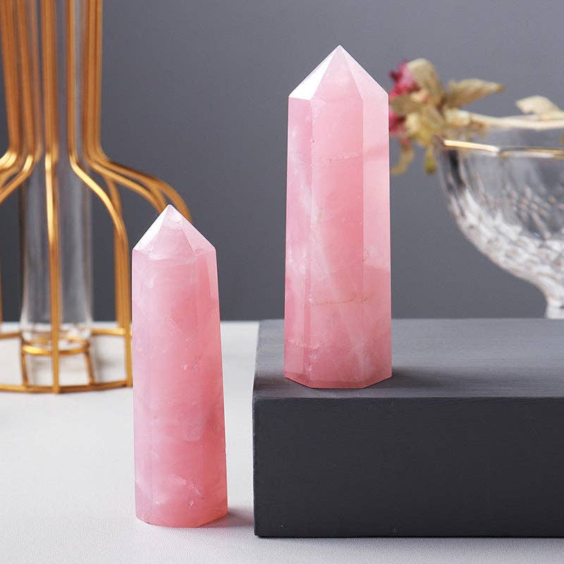 Natural Rose Quartz Crystal Obelisk Tower Point