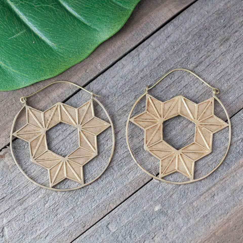Brass GeoHex Earring - Fair Trade