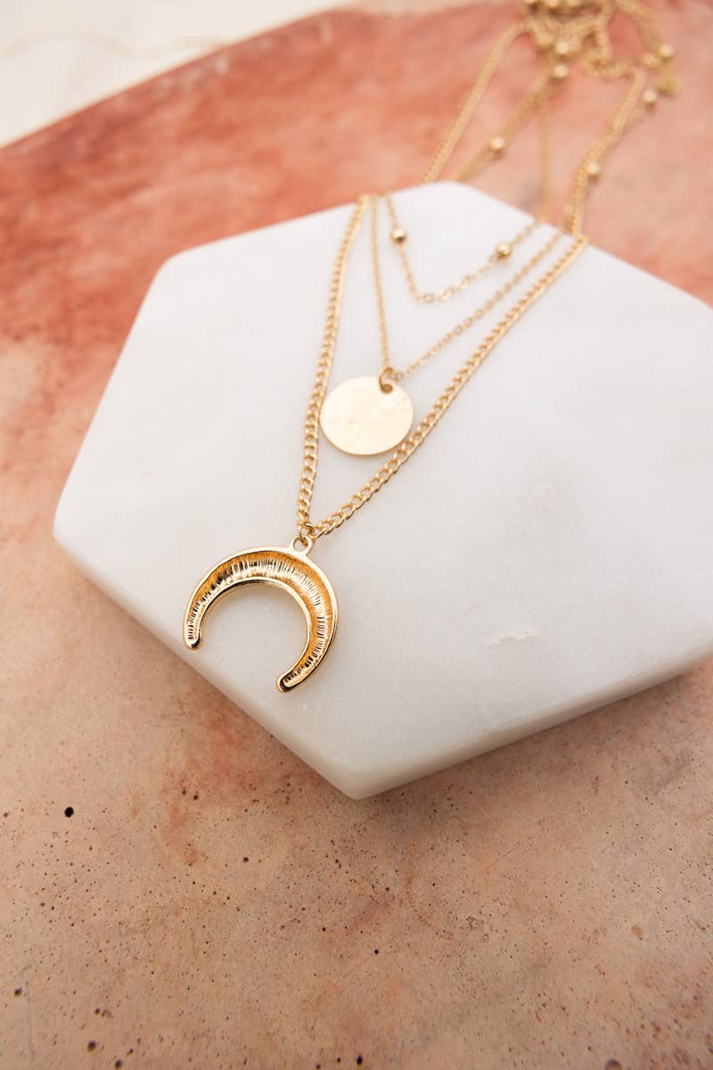 Crescent Moon Layered Gold Necklace 🌜