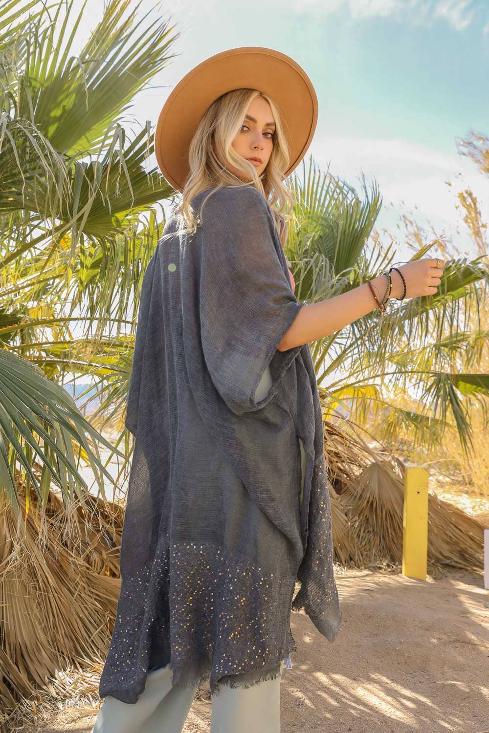 Sequin Detailed Kimono – Frayed Edges & Boho Vibes