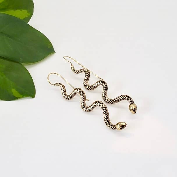 Brass Snake Statement Earring - Fair Trade