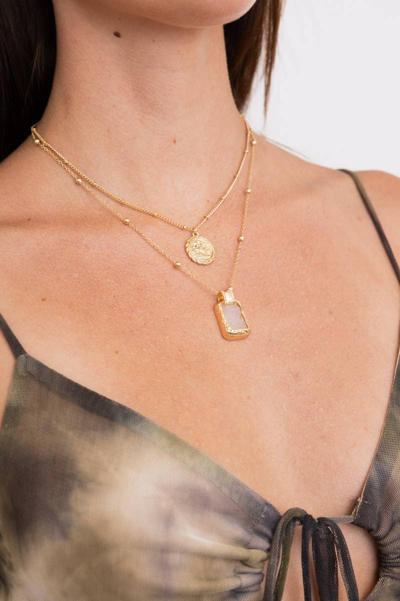 Druzy Quartz & Medallion Necklace