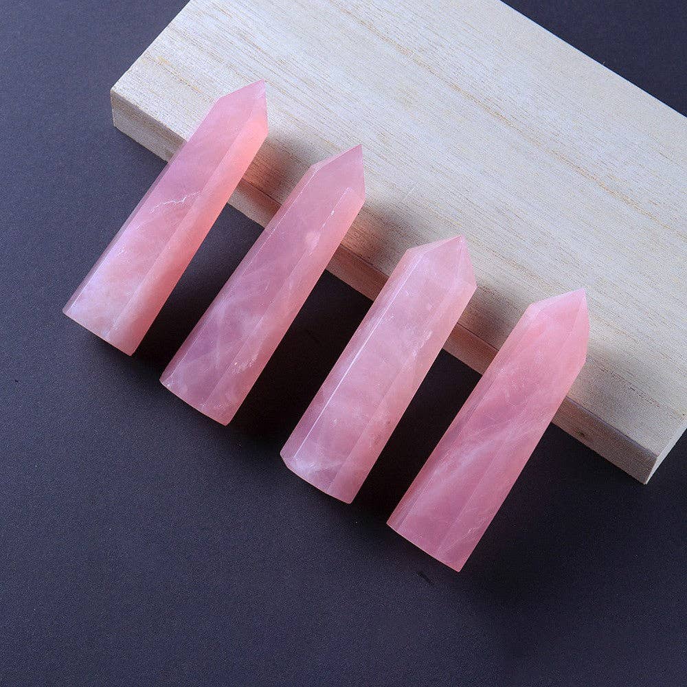 Natural Rose Quartz Crystal Obelisk Tower Point