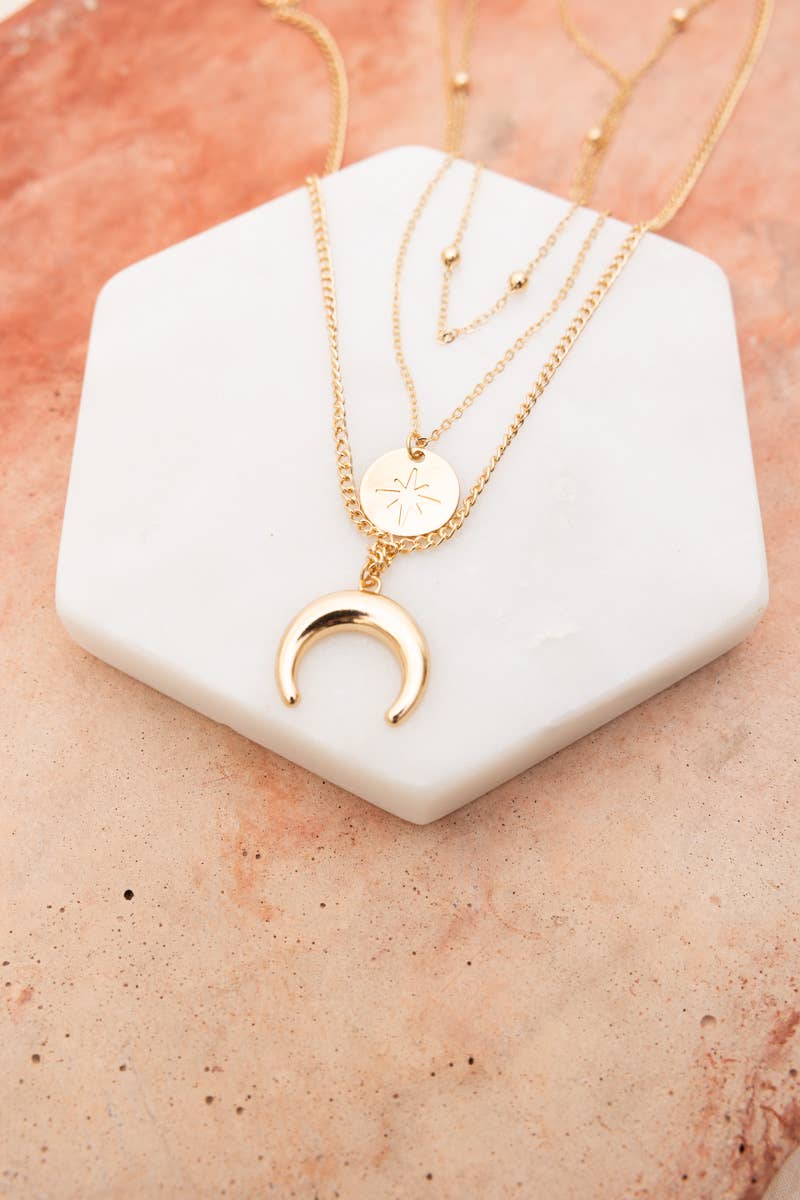 Crescent Moon Layered Gold Necklace 🌜