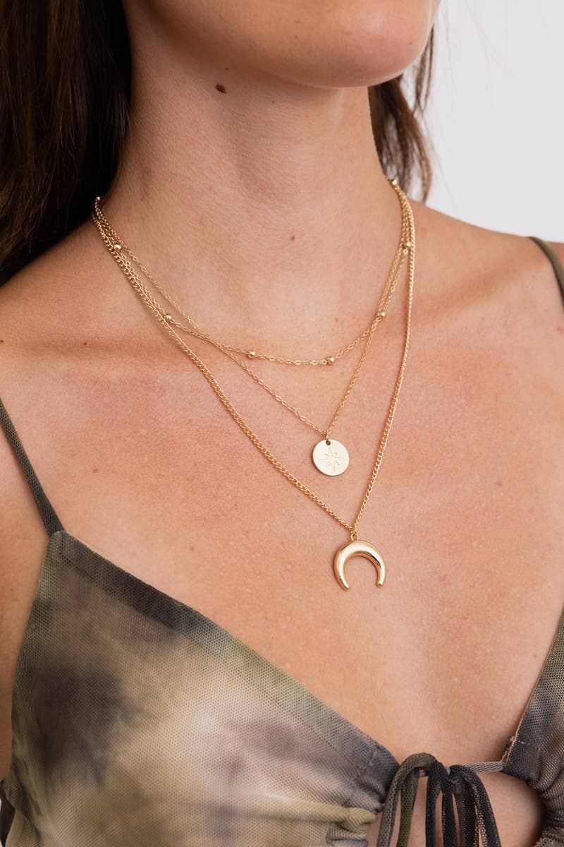 Crescent Moon Layered Gold Necklace 🌜