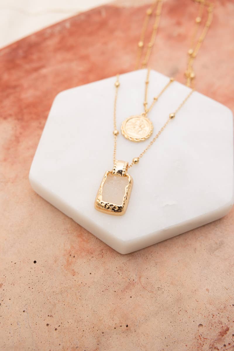 Druzy Quartz & Medallion Necklace