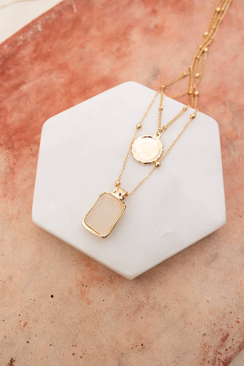 Druzy Quartz & Medallion Necklace