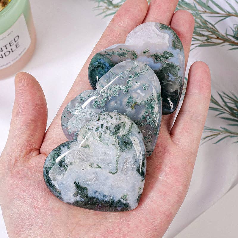 Moss Agate Crystal Heart