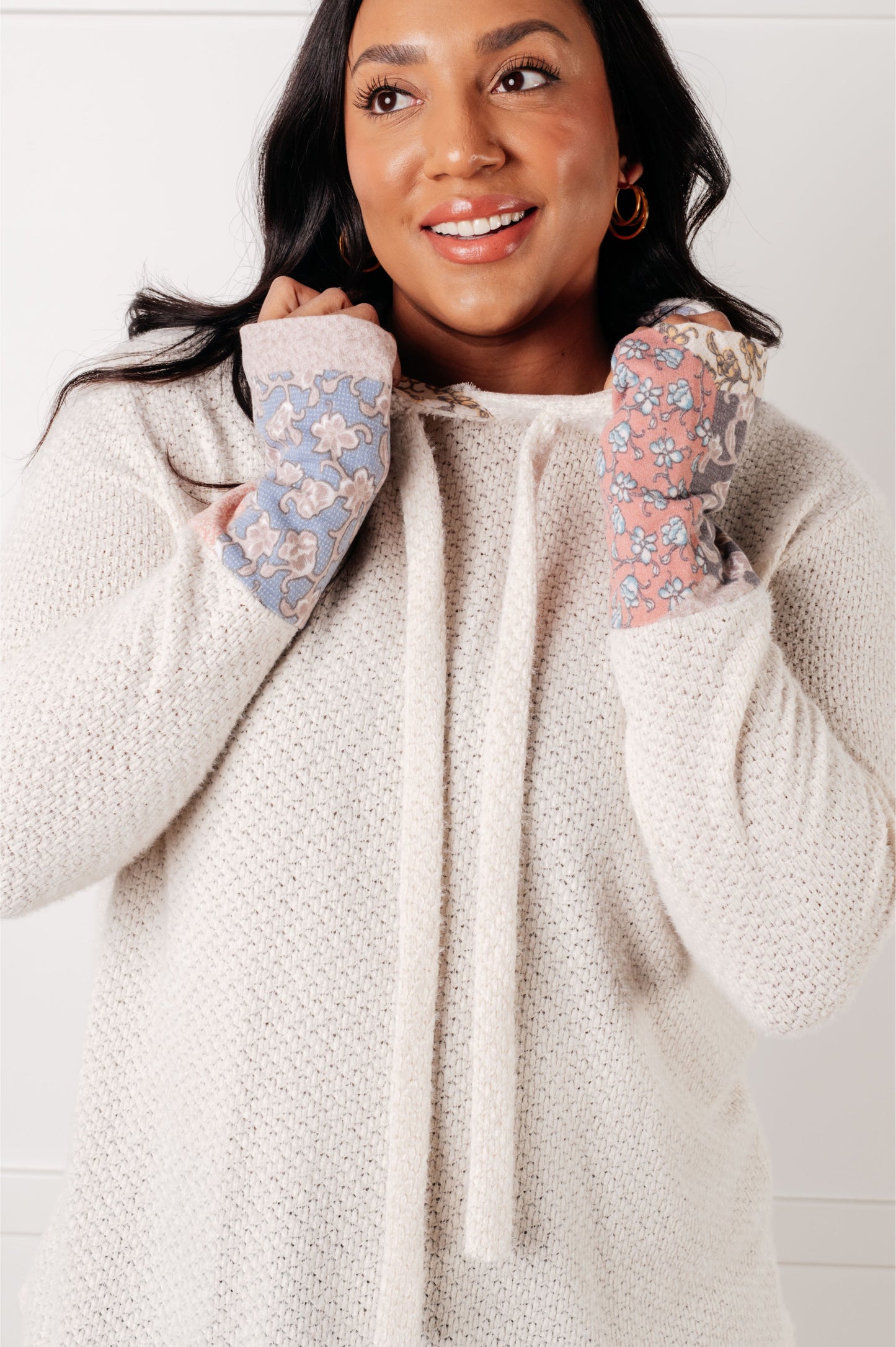Floral Waffle Knit Hoodie