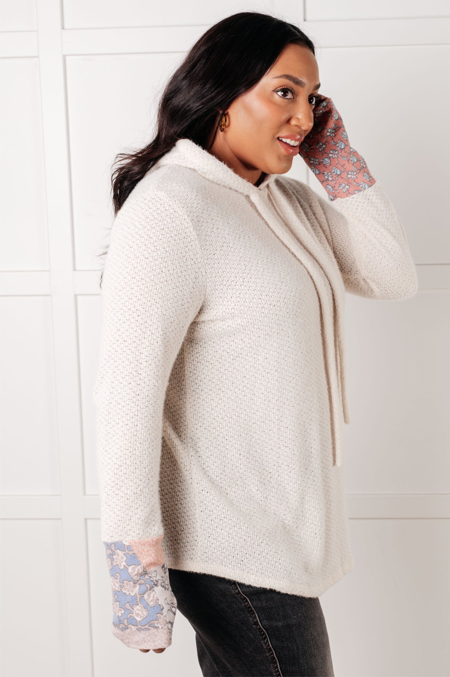 Floral Waffle Knit Hoodie