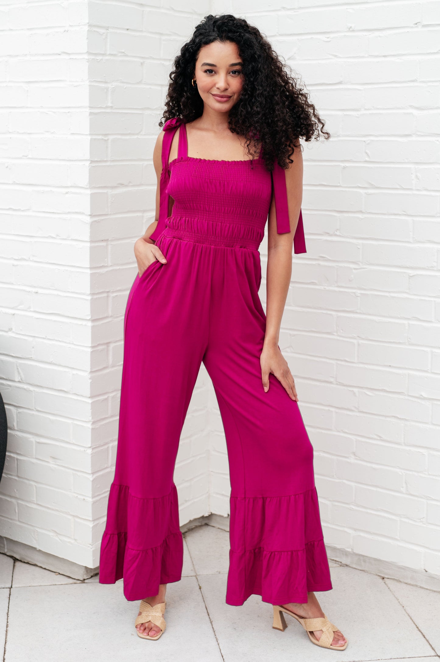 Flared Jumpsuit in Hot Pink