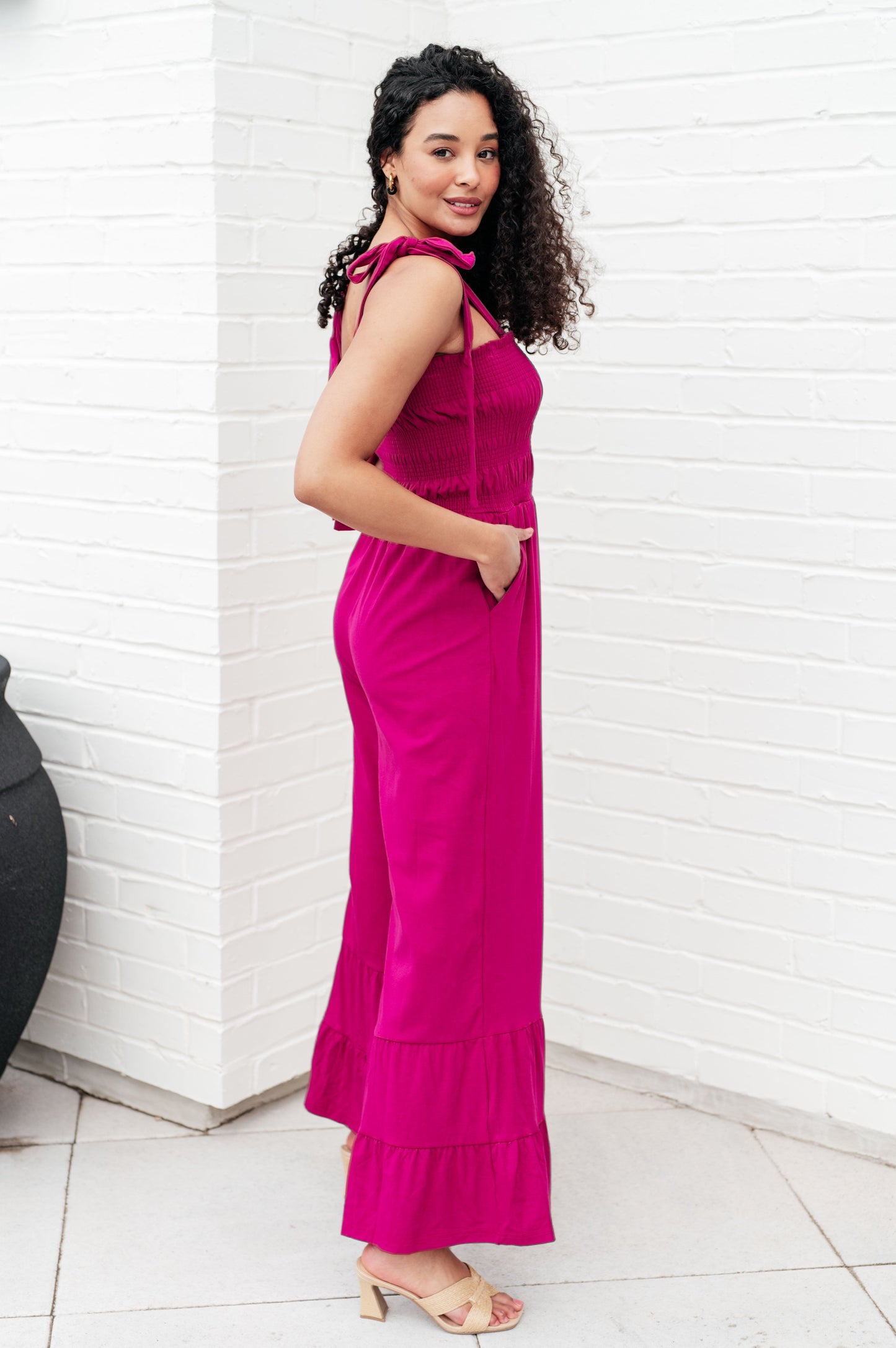 Flared Jumpsuit in Hot Pink