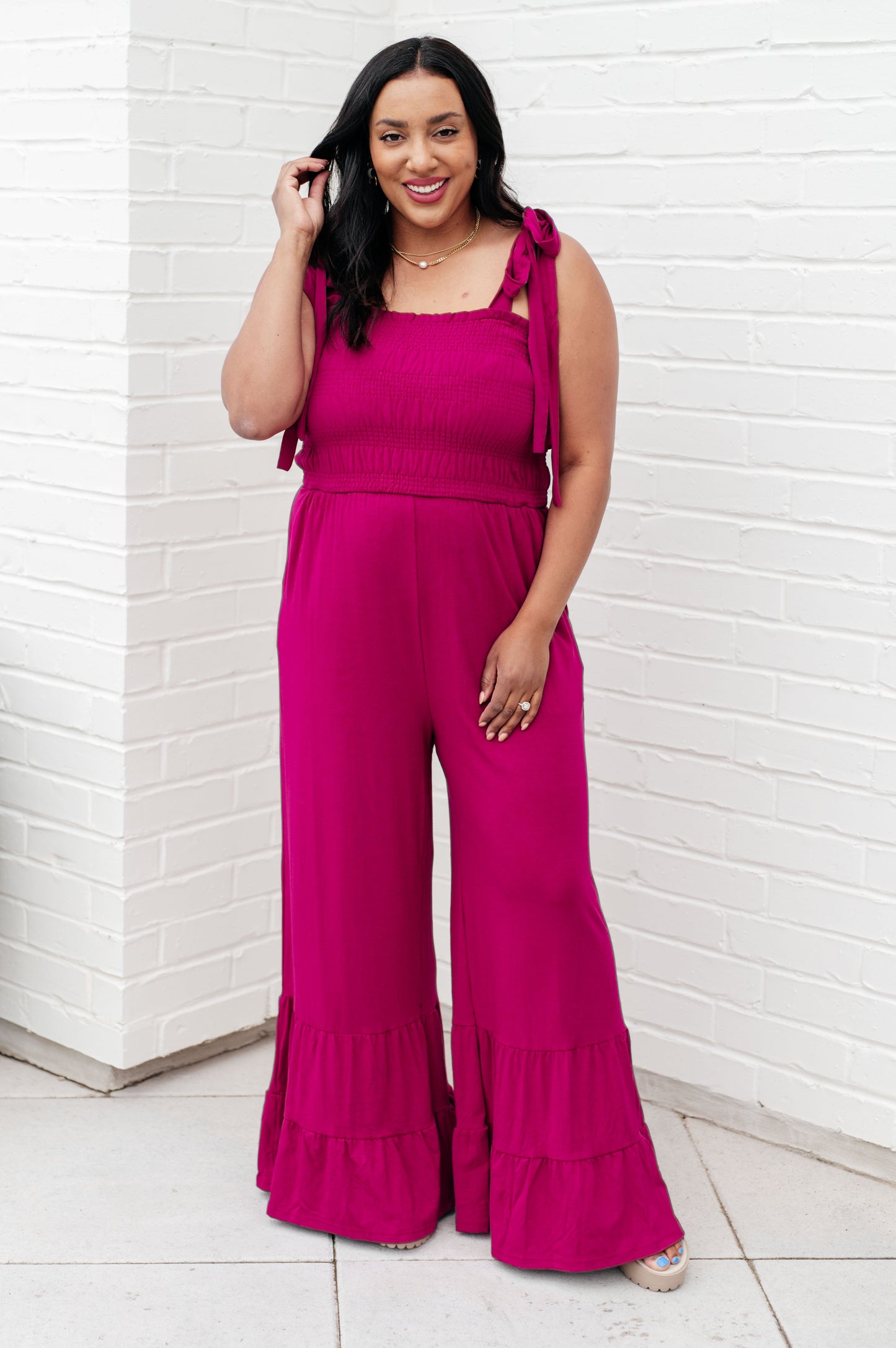 Flared Jumpsuit in Hot Pink
