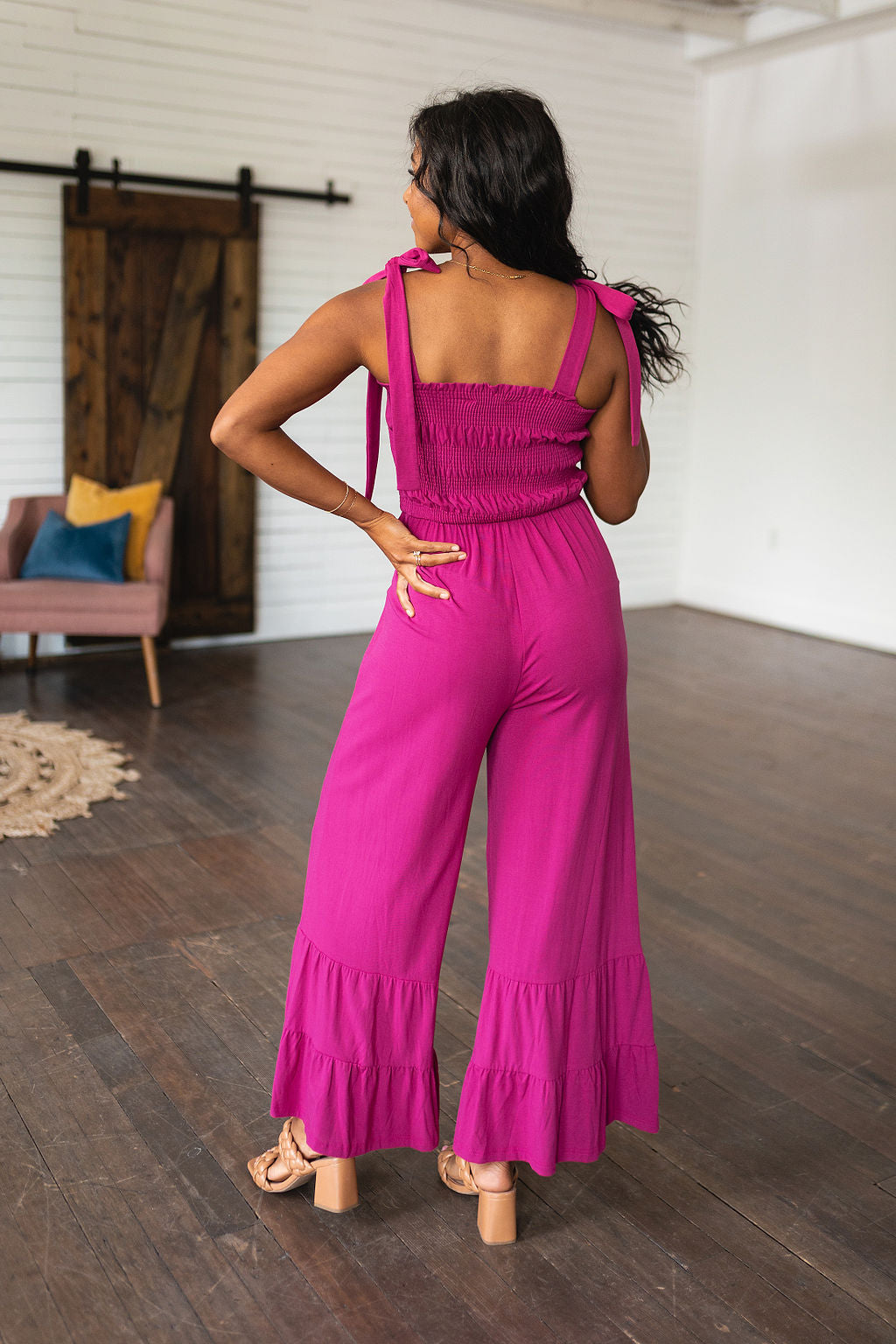 Flared Jumpsuit in Hot Pink
