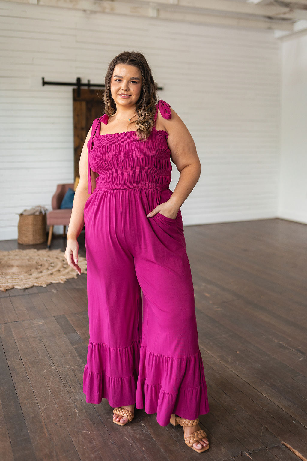 Flared Jumpsuit in Hot Pink