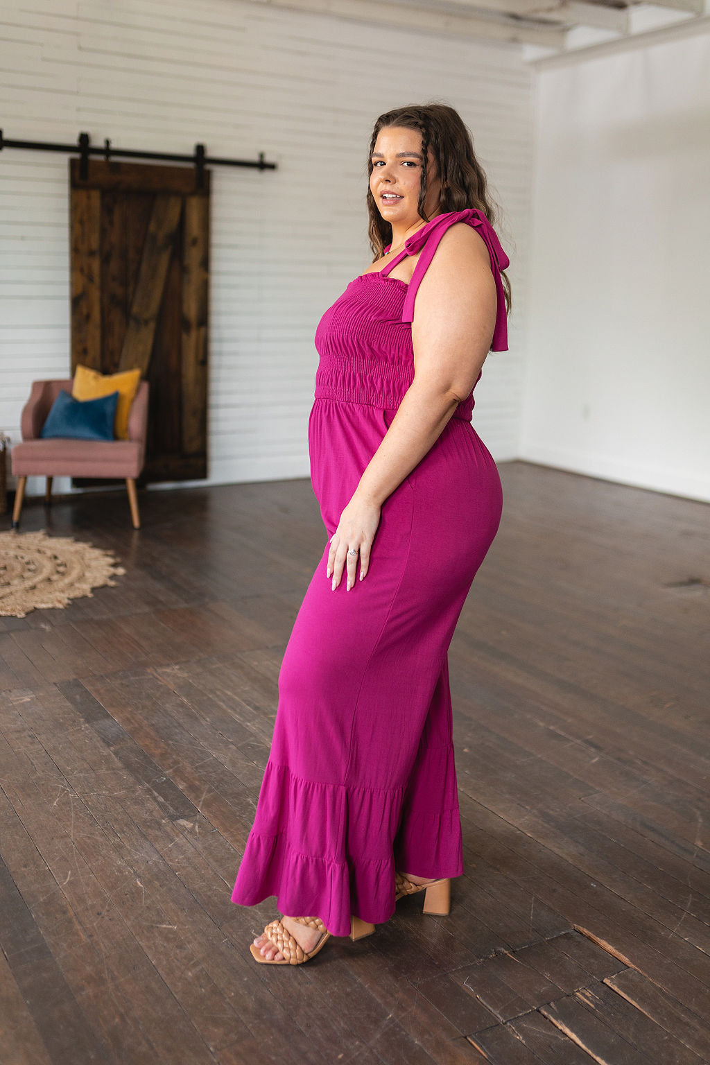 Flared Jumpsuit in Hot Pink