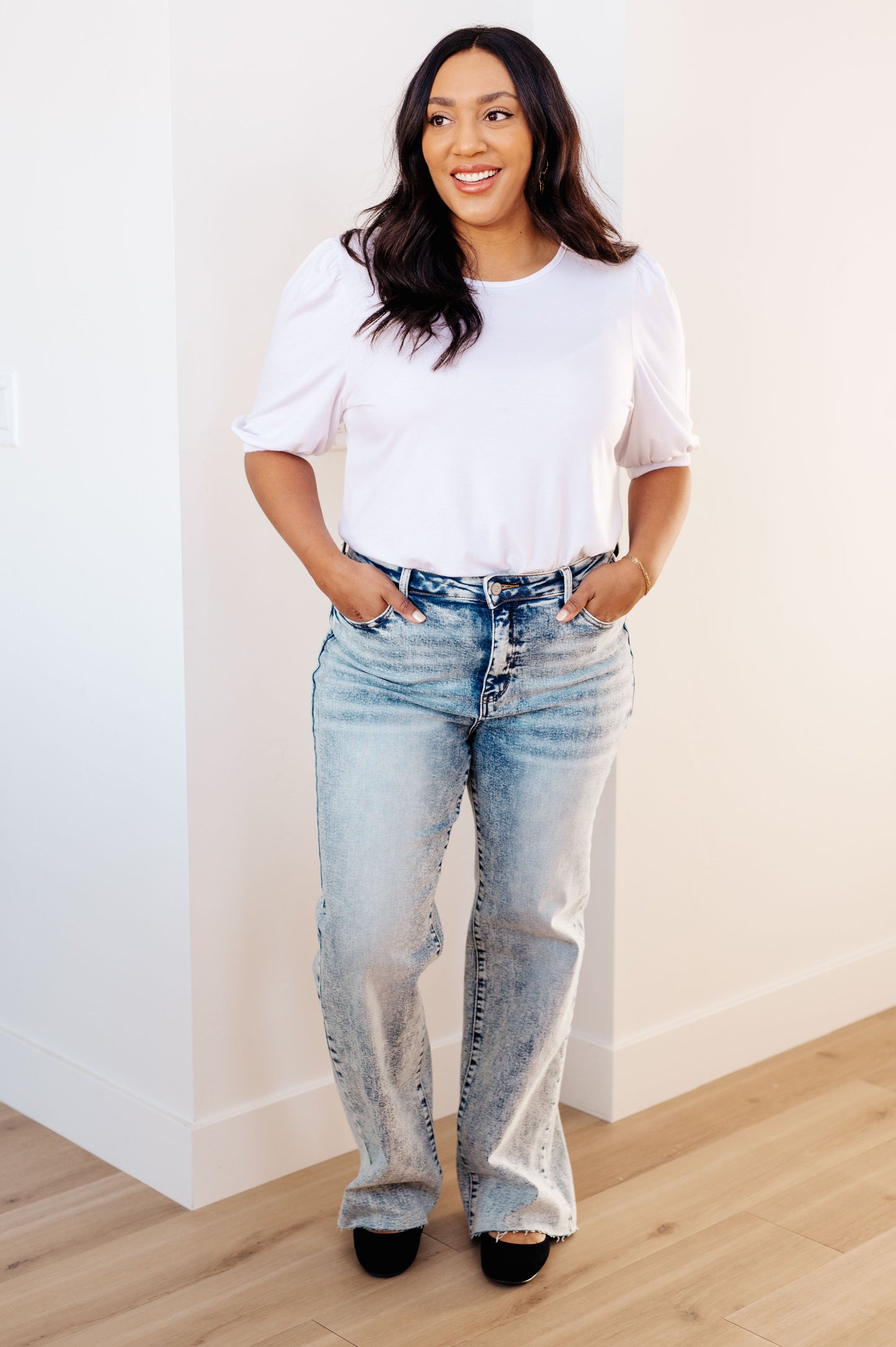 Judy Blue - Dory High Waist Mineral Wash Raw Hem Wide Leg Jeans