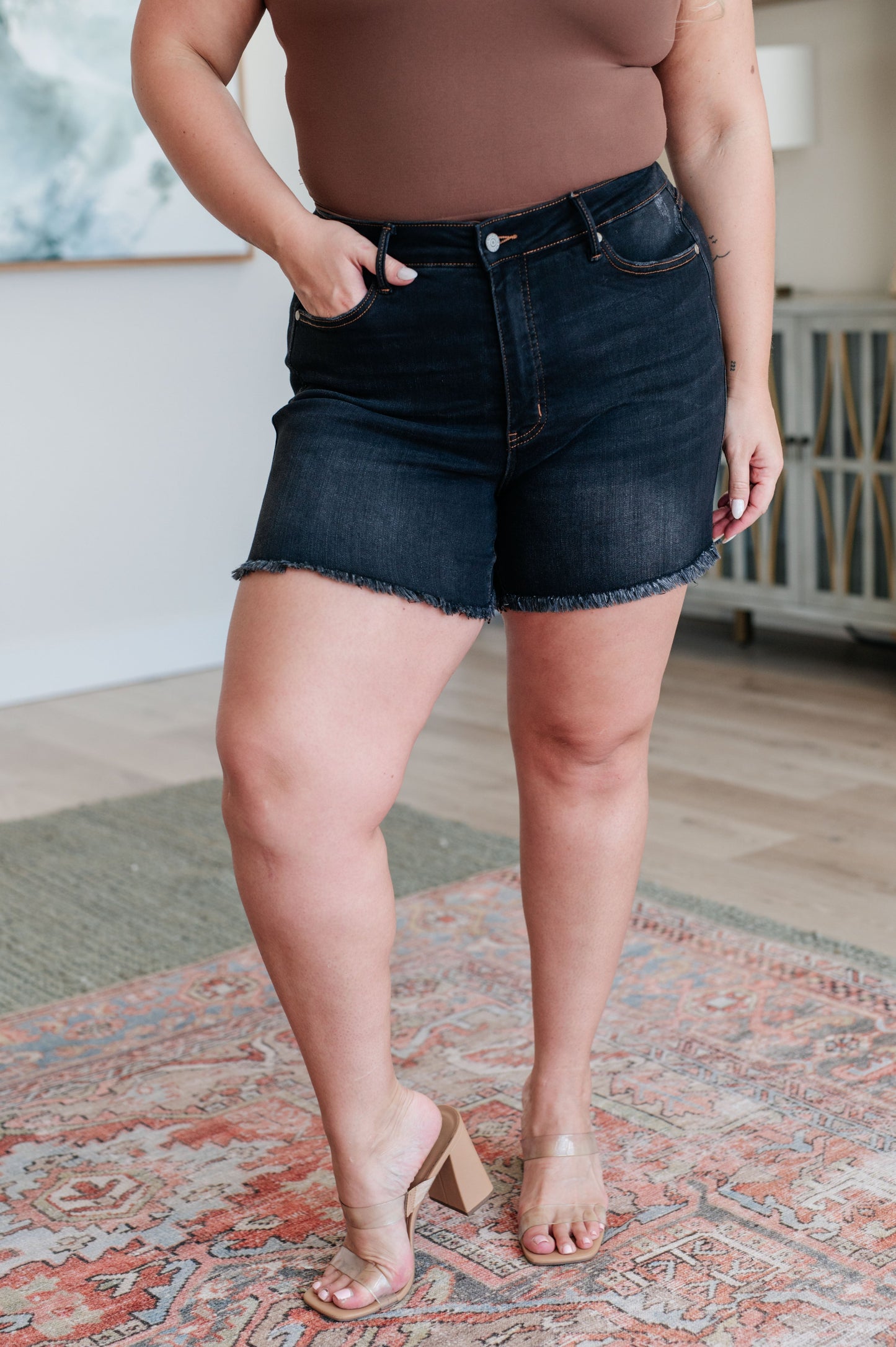 Judy Blue - Ember High Rise Control Top Fray Hem Shorts