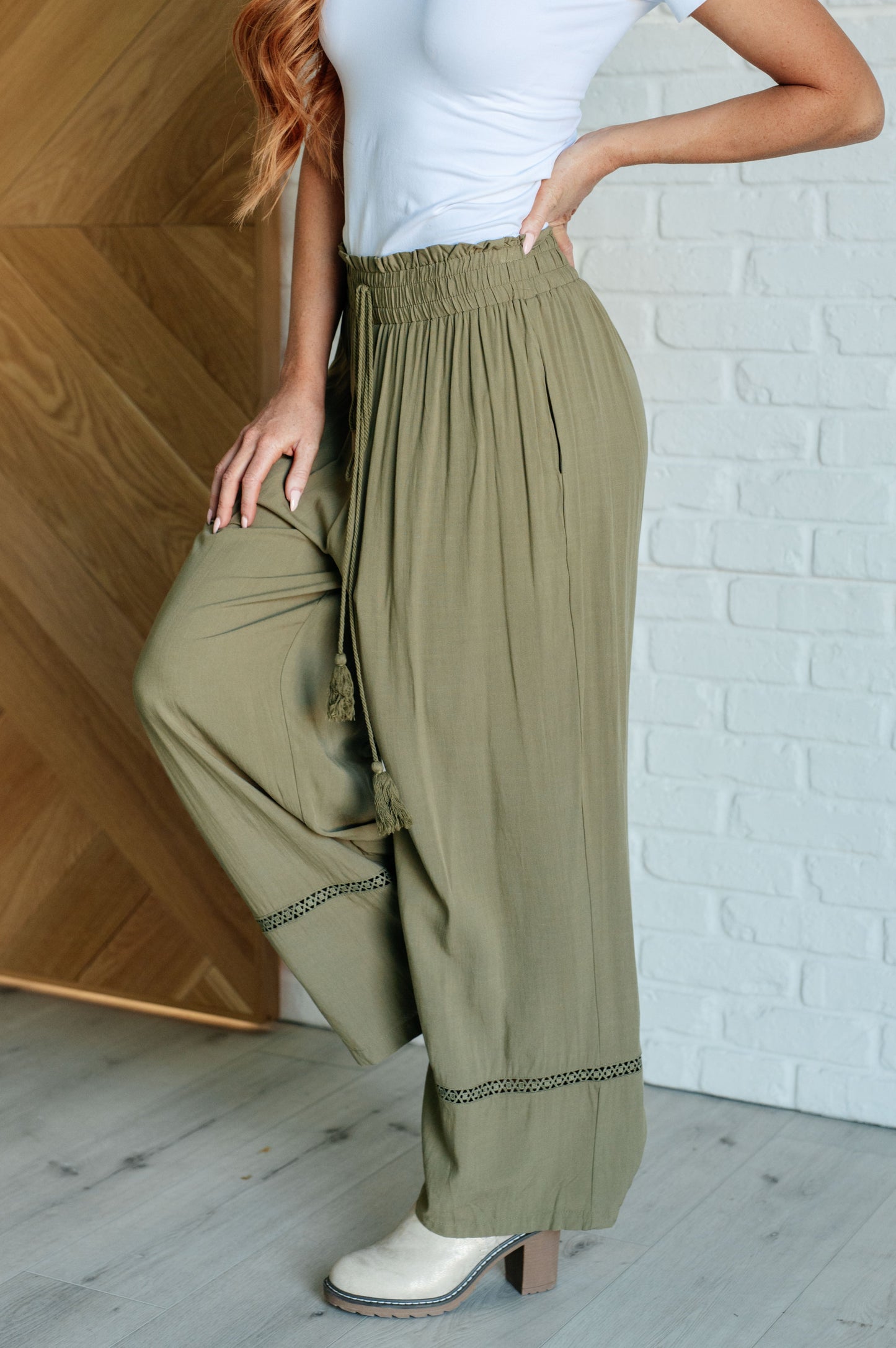Elastic Waist Drawstring Wide Leg Pants