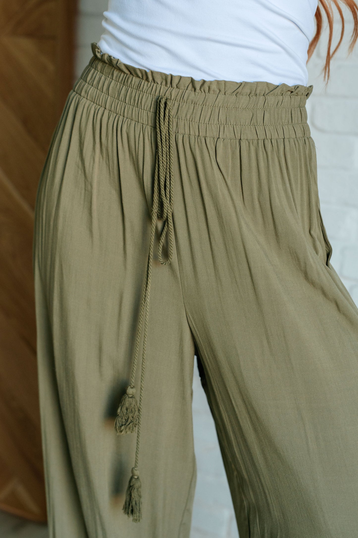 Elastic Waist Drawstring Wide Leg Pants