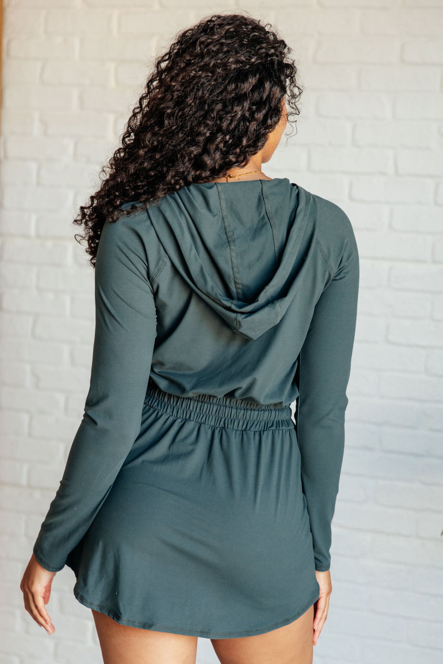 Long Sleeve Hoodie Romper in Smoked Spruce