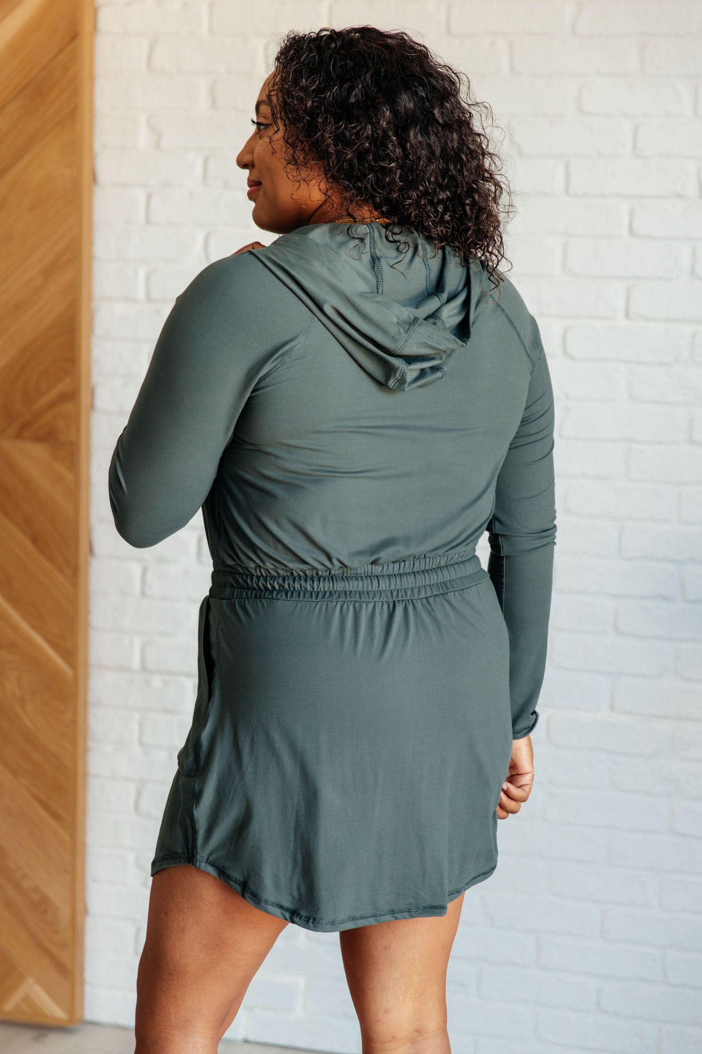 Long Sleeve Hoodie Romper in Smoked Spruce