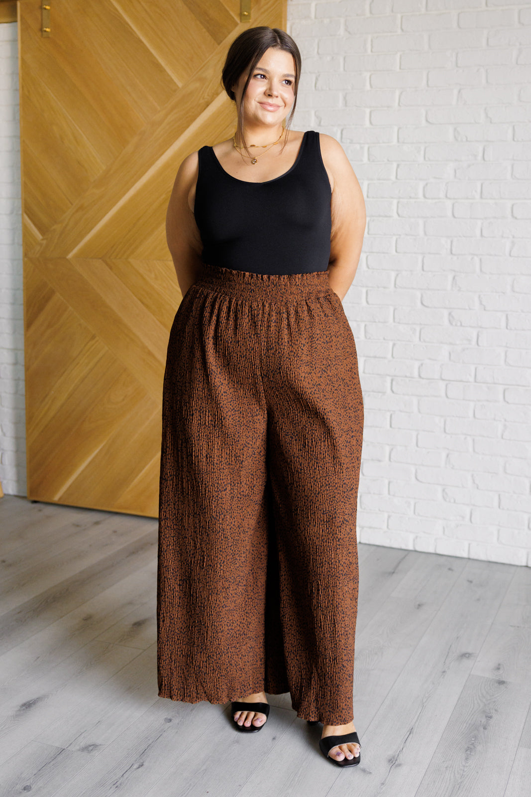High Rise Wide Leg Pants in Brown