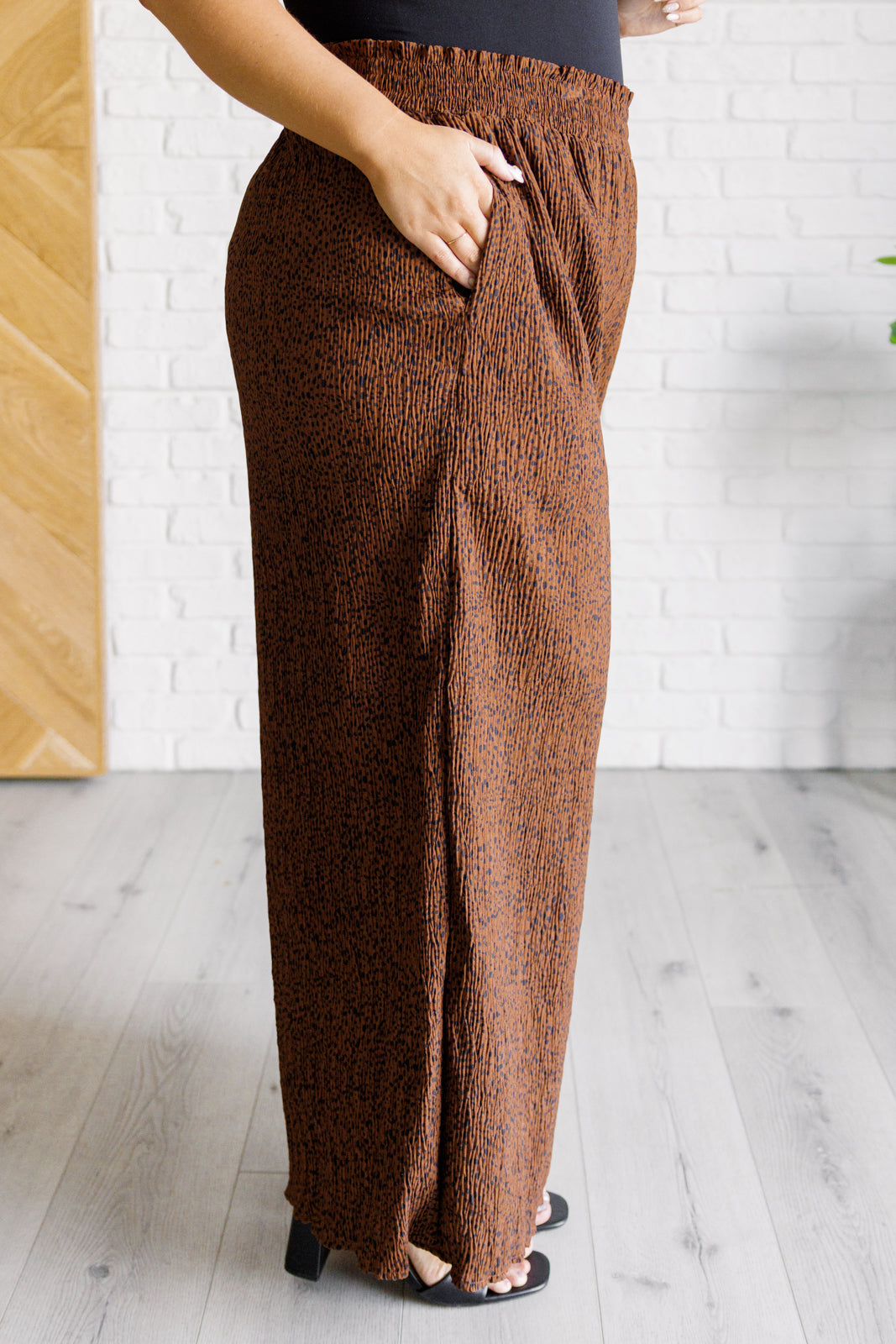 High Rise Wide Leg Pants in Brown