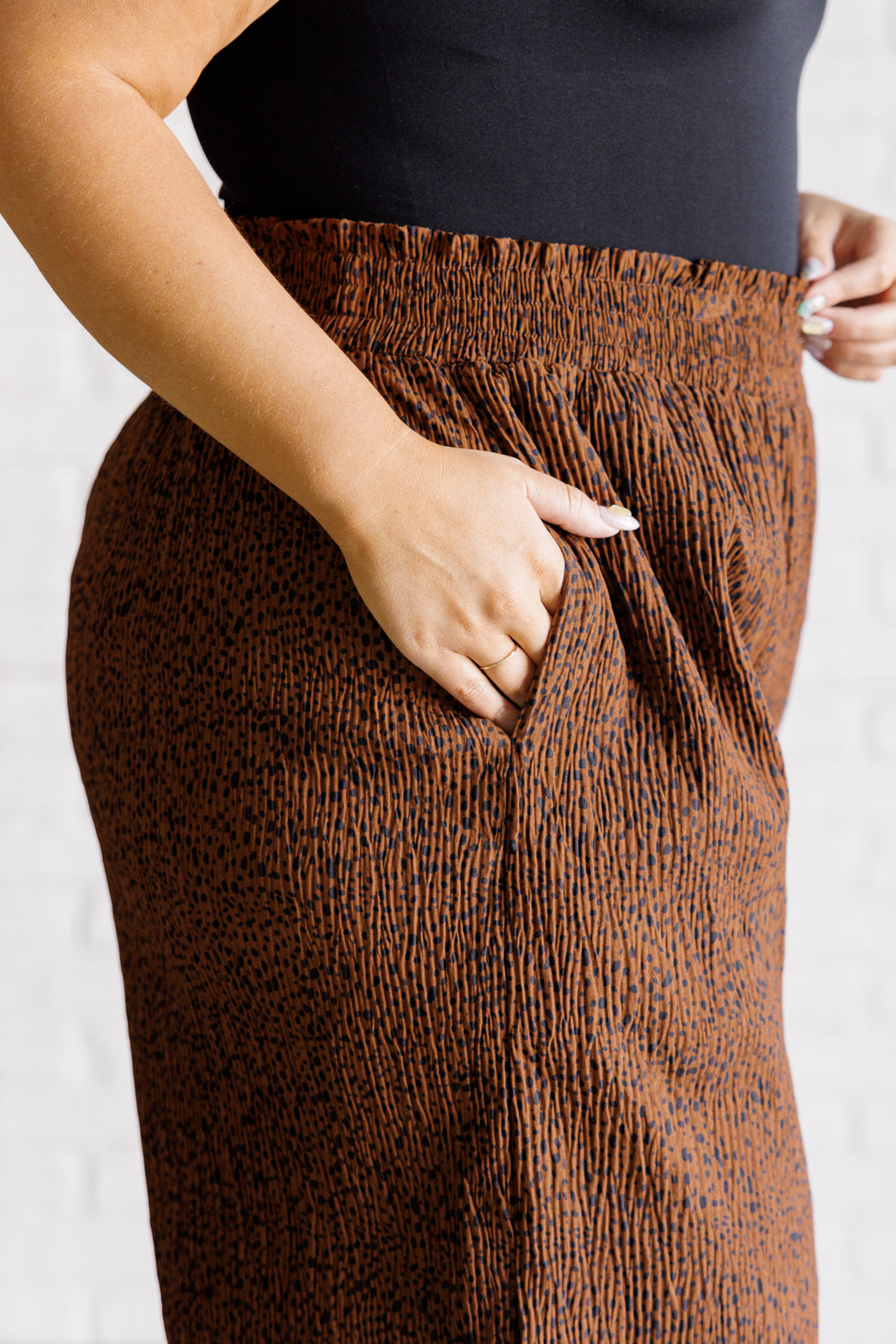 High Rise Wide Leg Pants in Brown