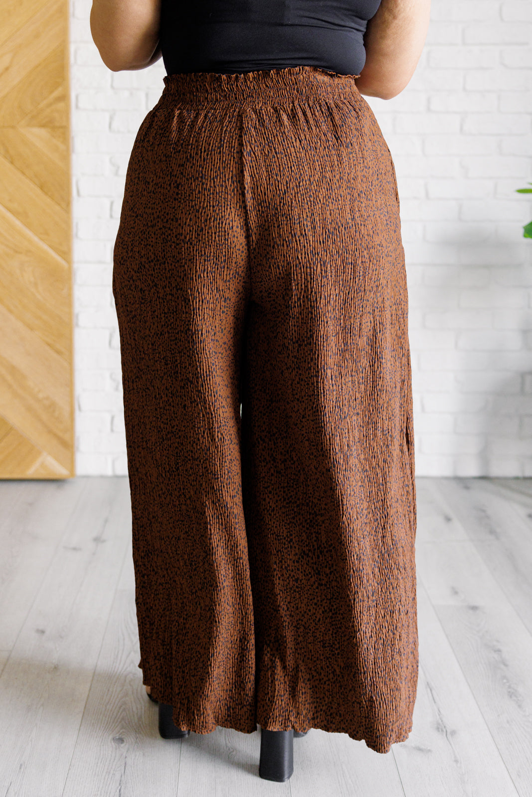 High Rise Wide Leg Pants in Brown