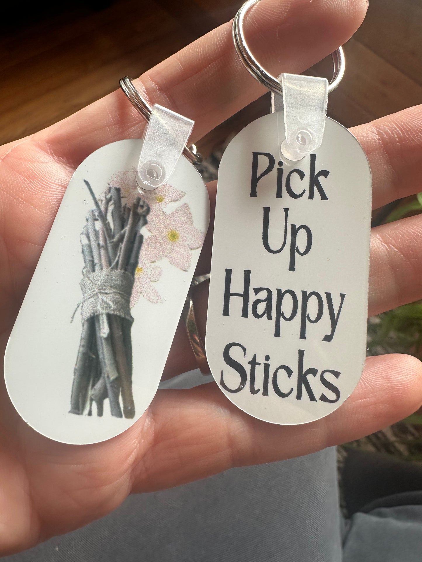 Pick Up Happy Sticks Double-Sides Keychain