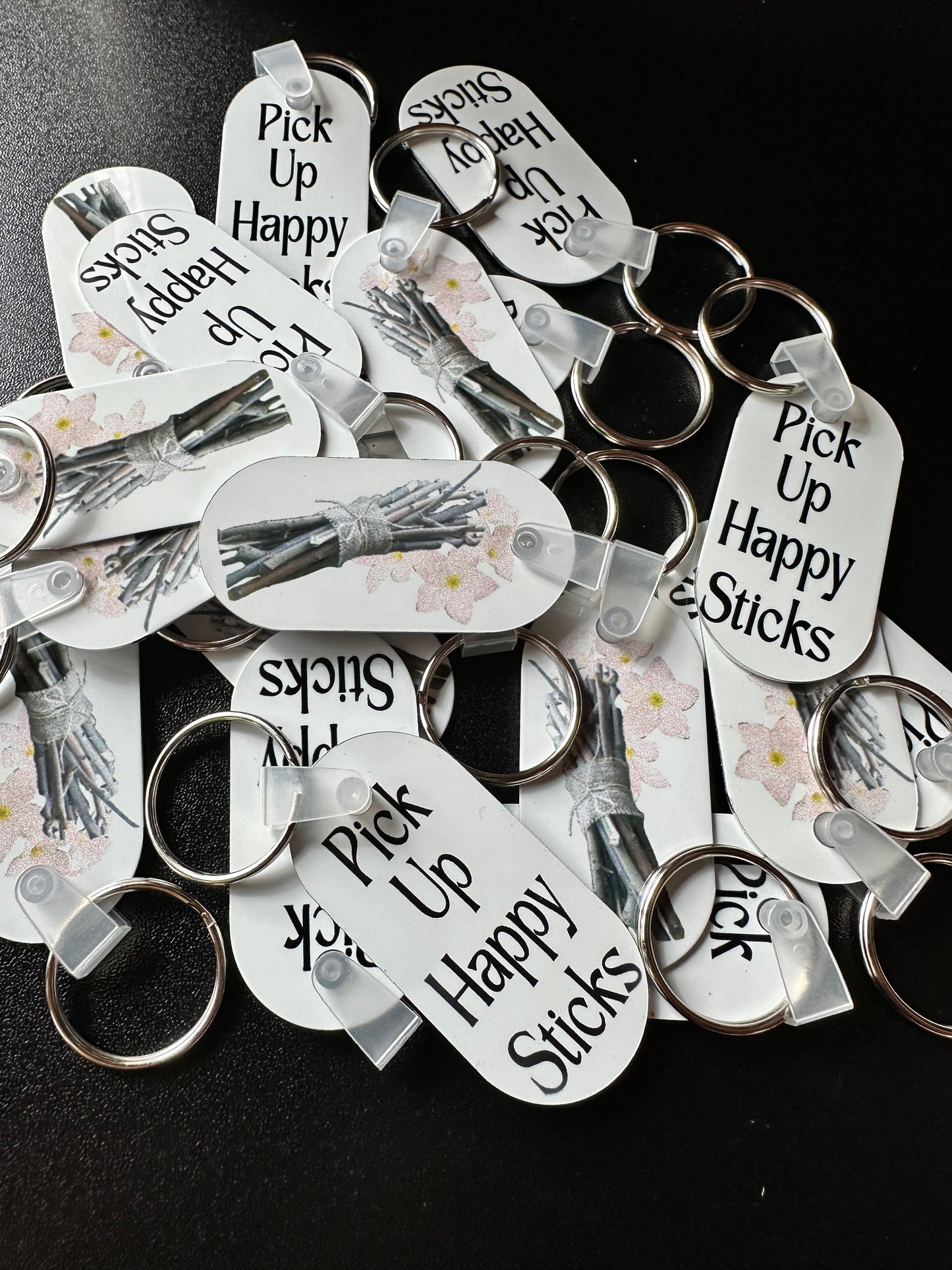 Pick Up Happy Sticks Double-Sides Keychain