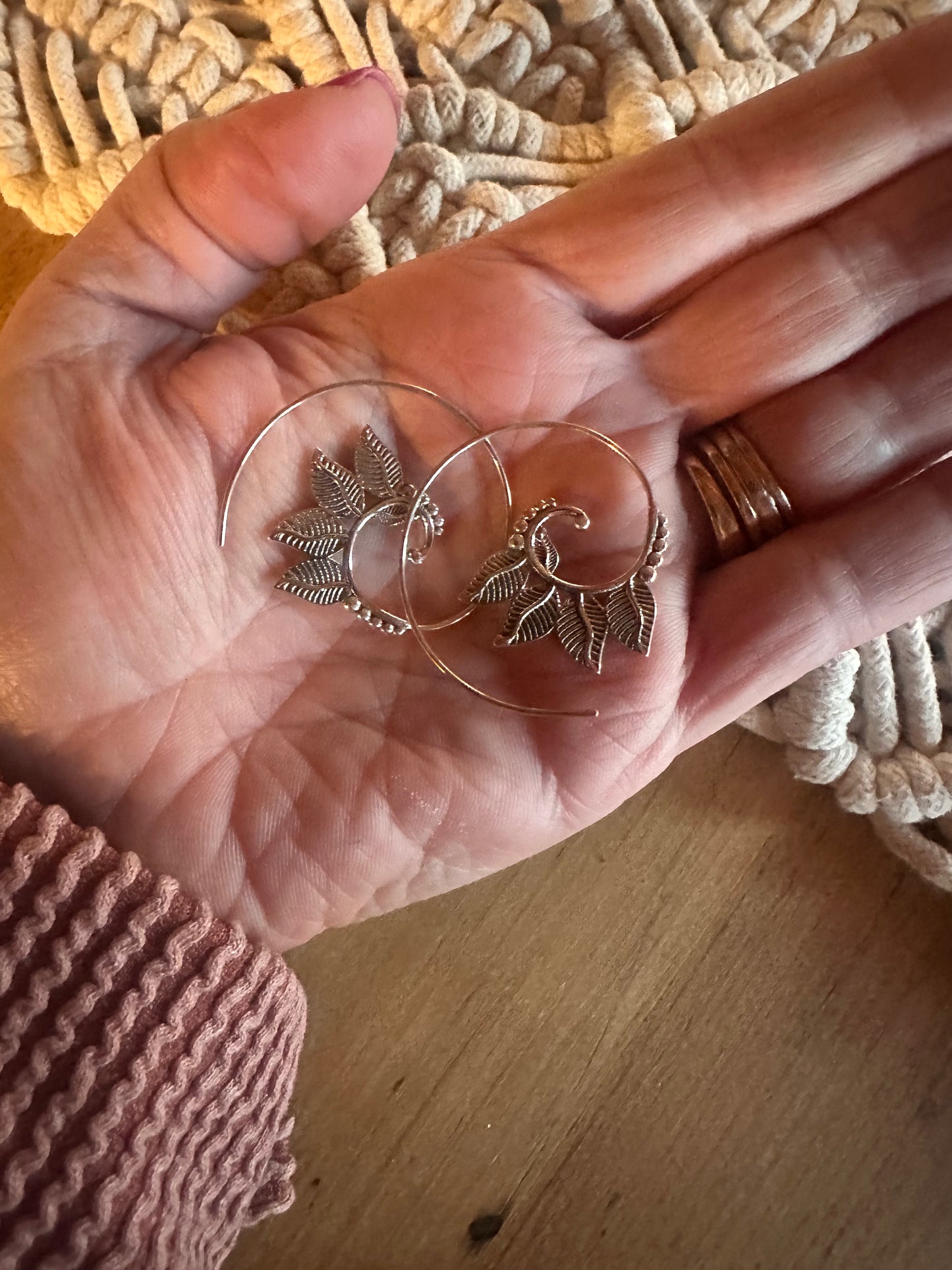 Sterling Silver Leaf Spiral Earring
