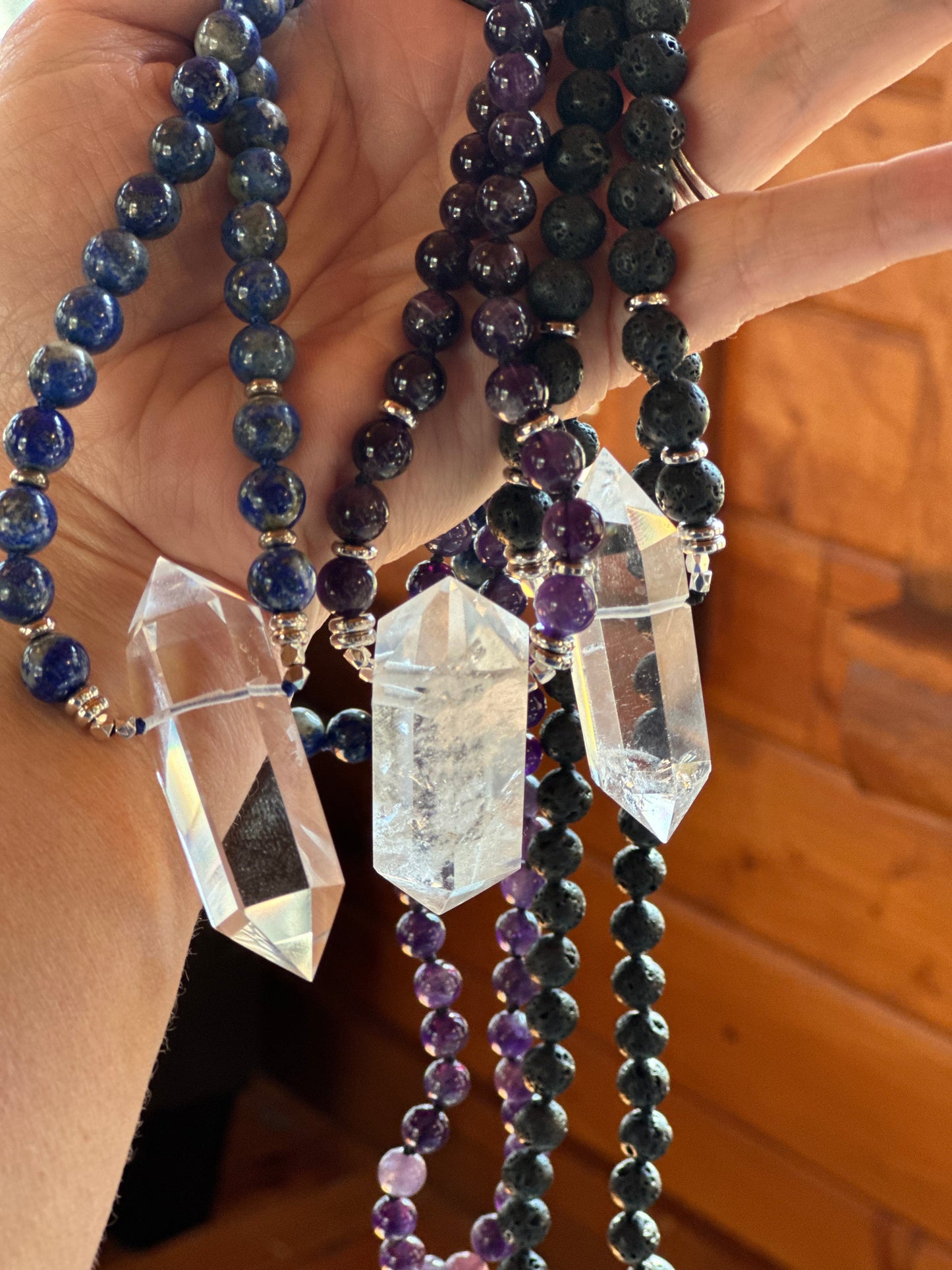Quartz Crystal Power Necklace - Lapis Lazuli, Amethyst, Lava Stone