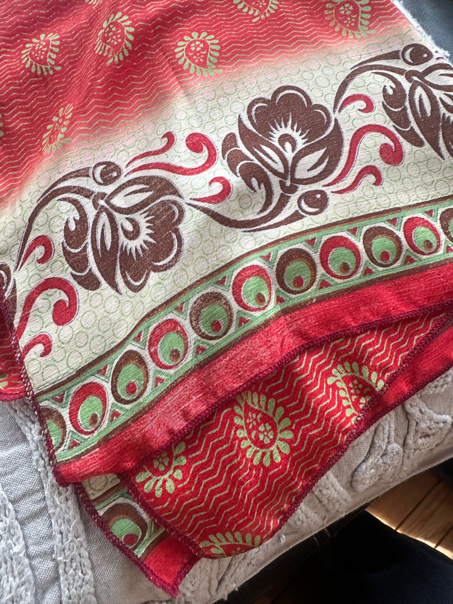 Upcycled Silk Bandana - Red & Brown