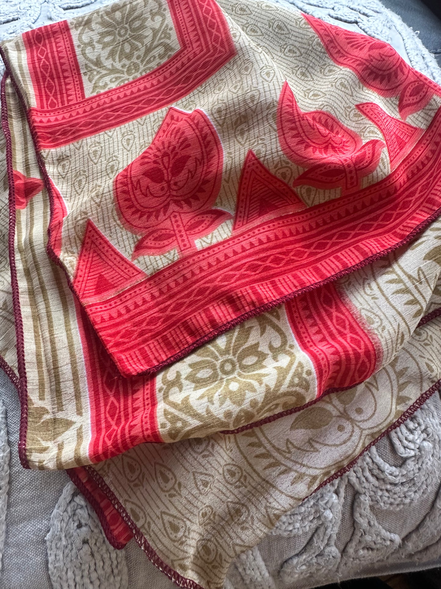 Upcycled Silk Bandana - red & gold