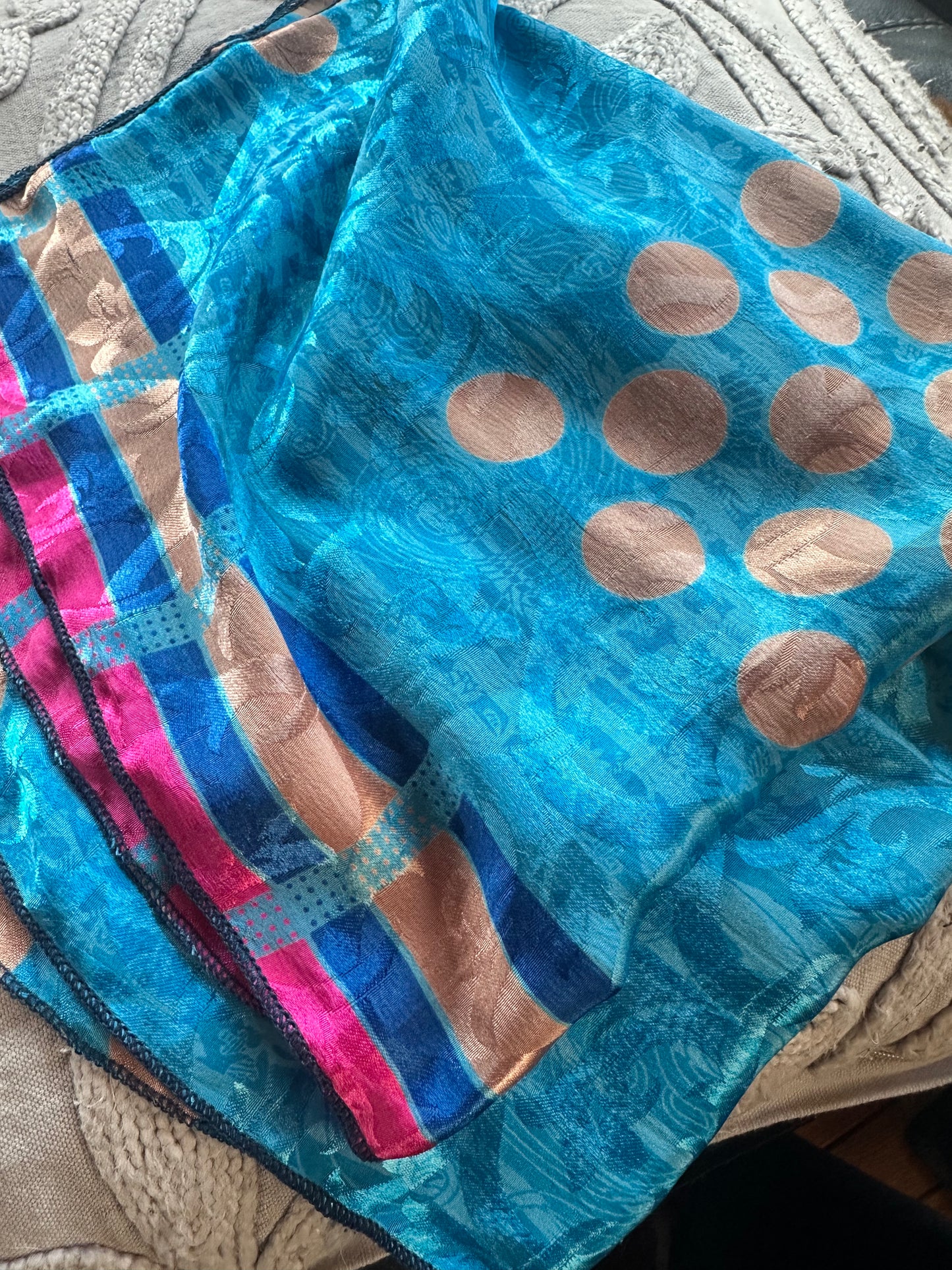 Upcycled Silk Bandana - Pink & Blue