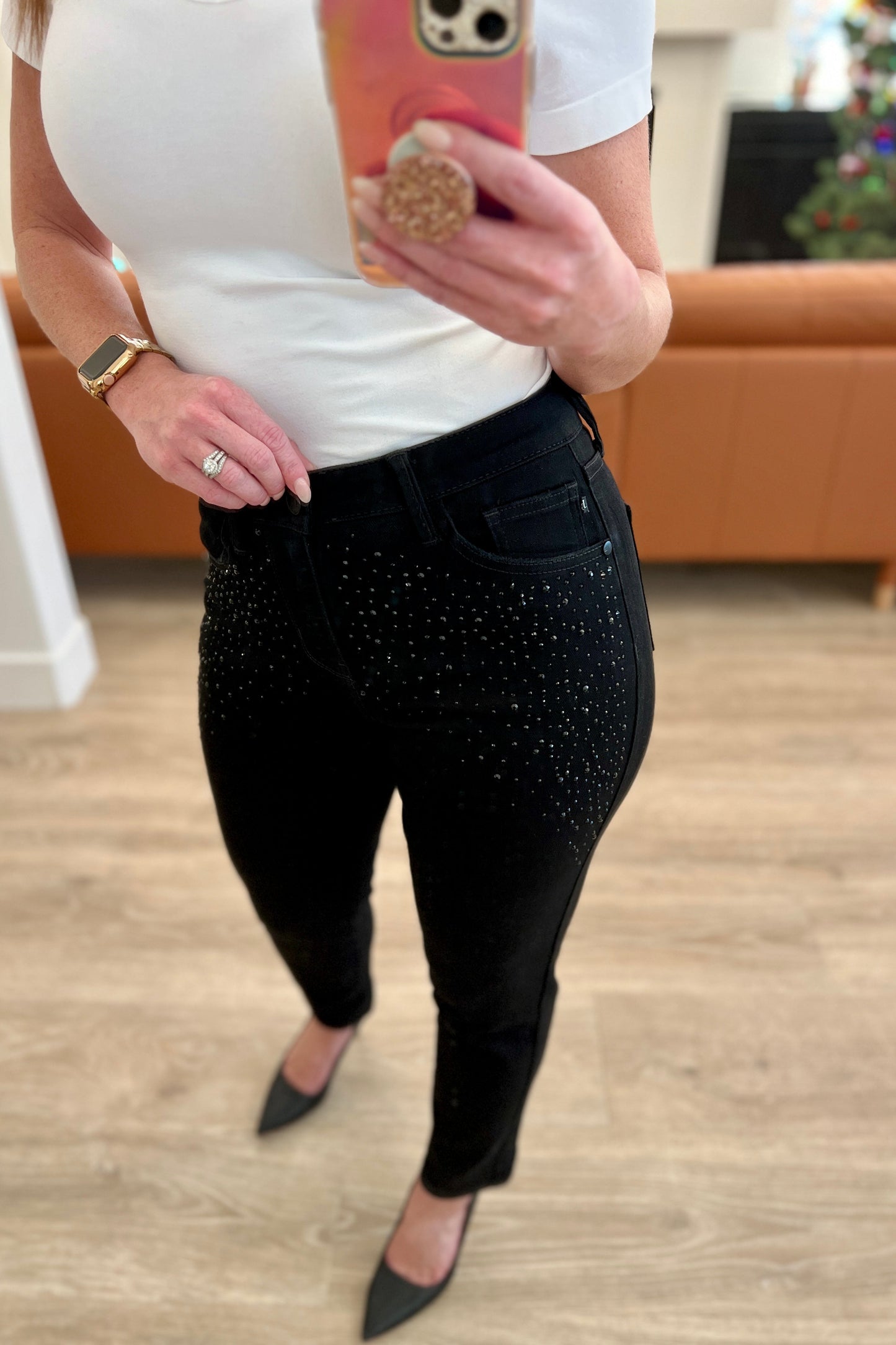 Judy Blue - Reese Rhinestone Slim Fit Jeans in Black
