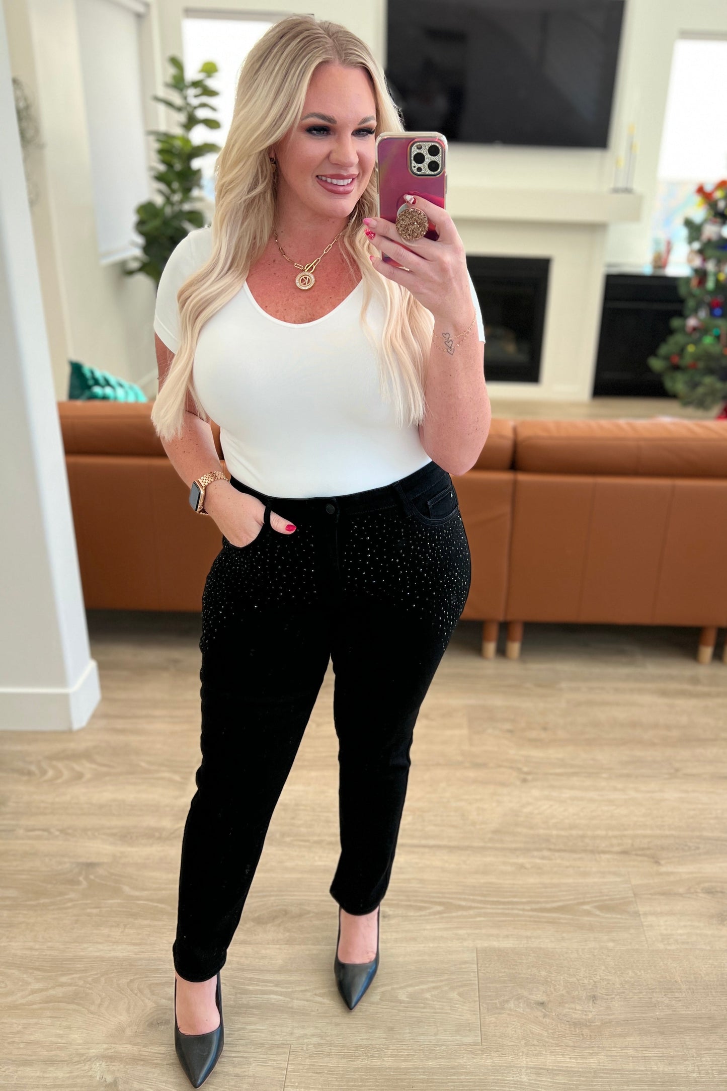 Judy Blue - Reese Rhinestone Slim Fit Jeans in Black