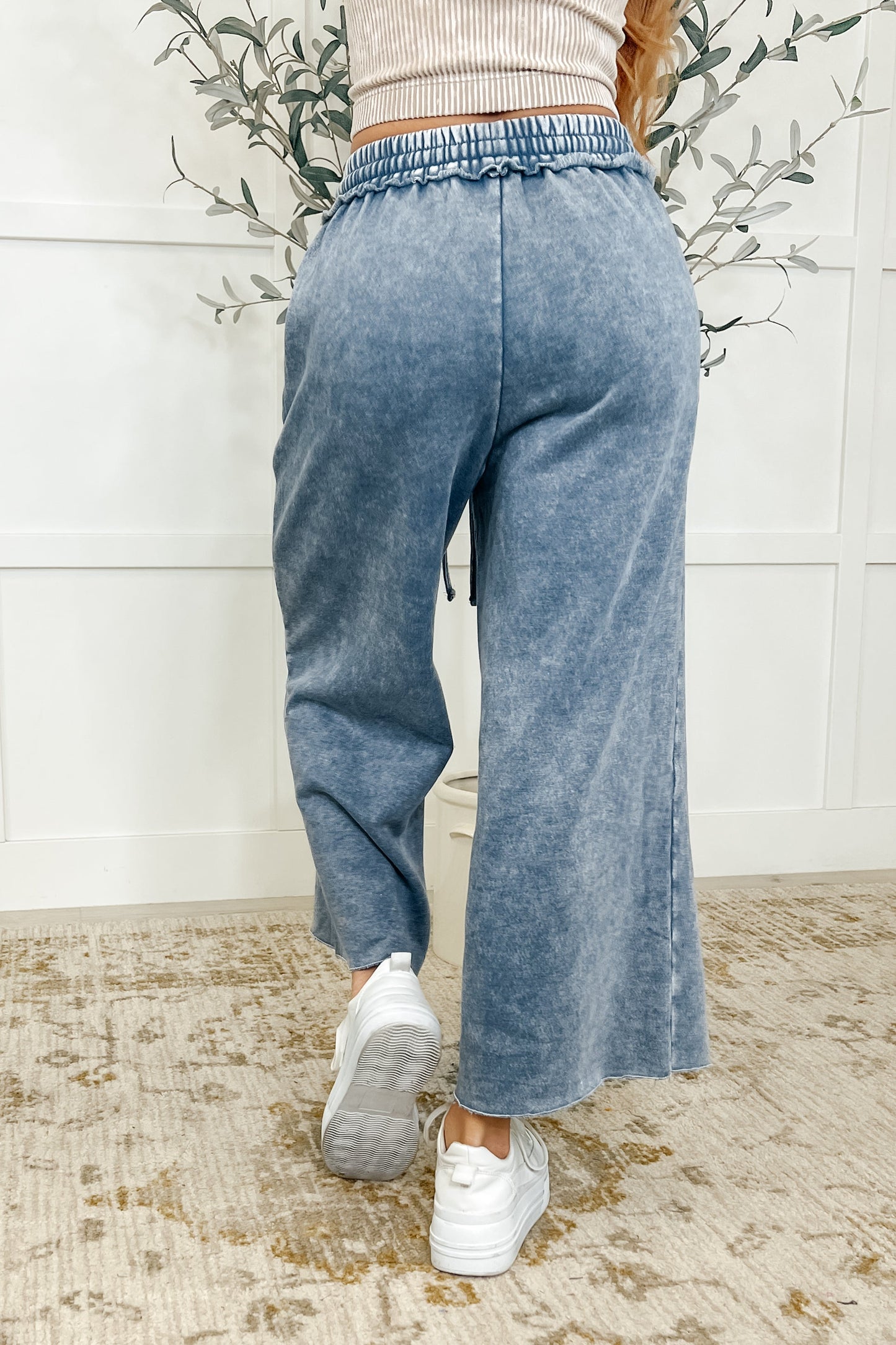 Wide Leg Cropped Pants Blue Grey