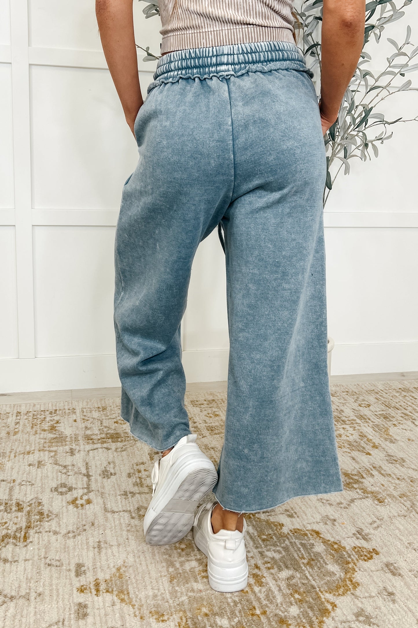 Wide Leg Cropped Pants Dusty Blue