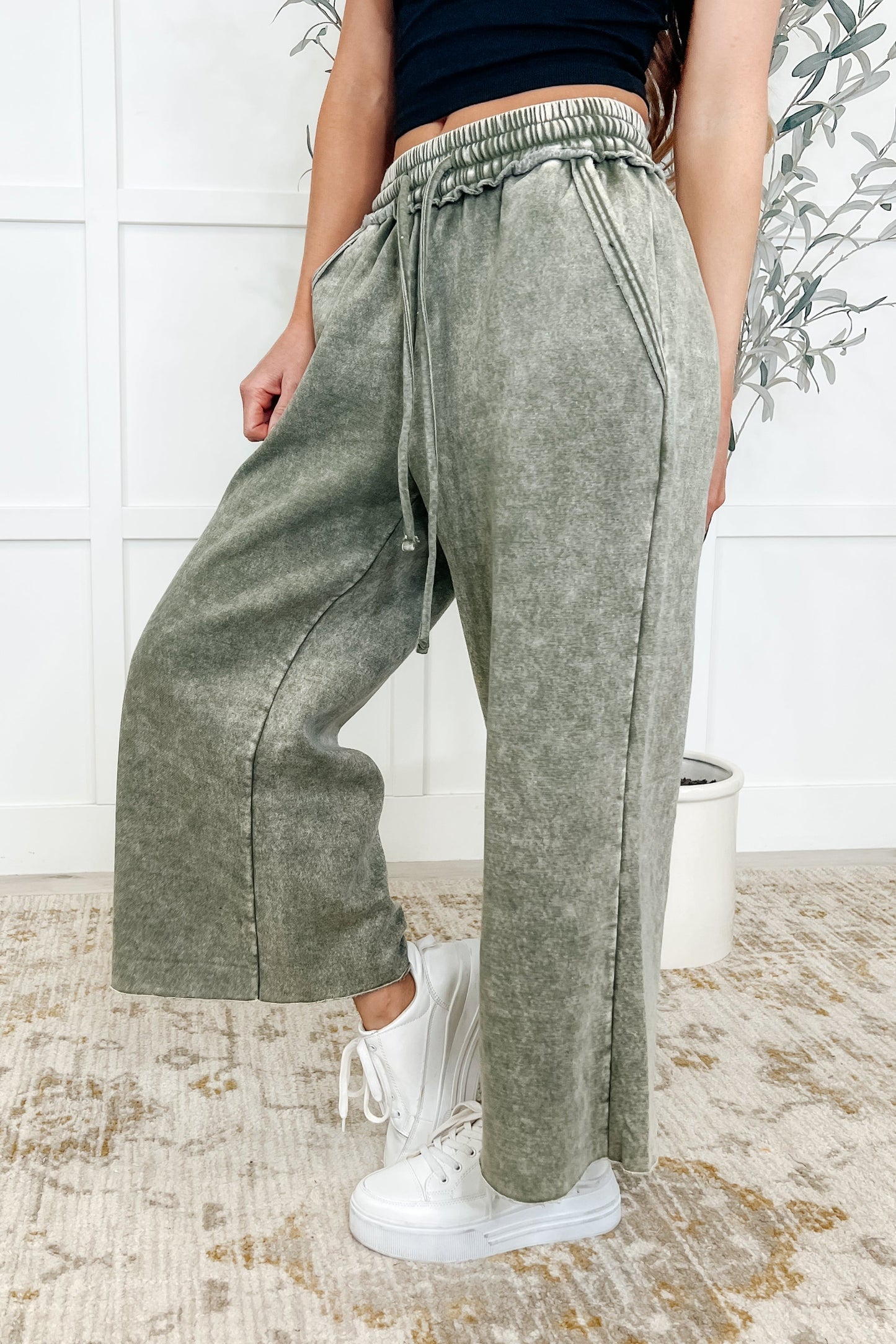 Wide Leg Cropped Pants Lt Olive