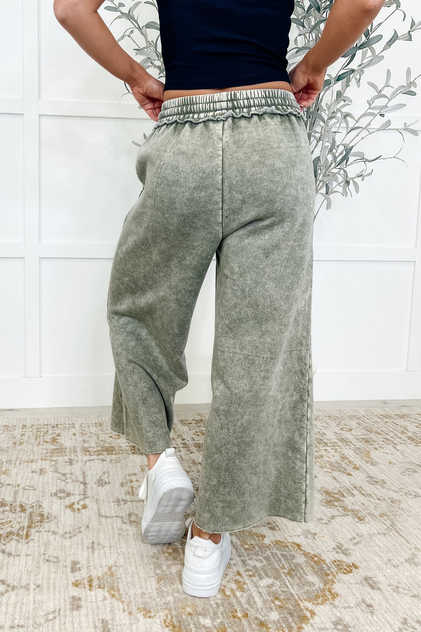 Wide Leg Cropped Pants Lt Olive