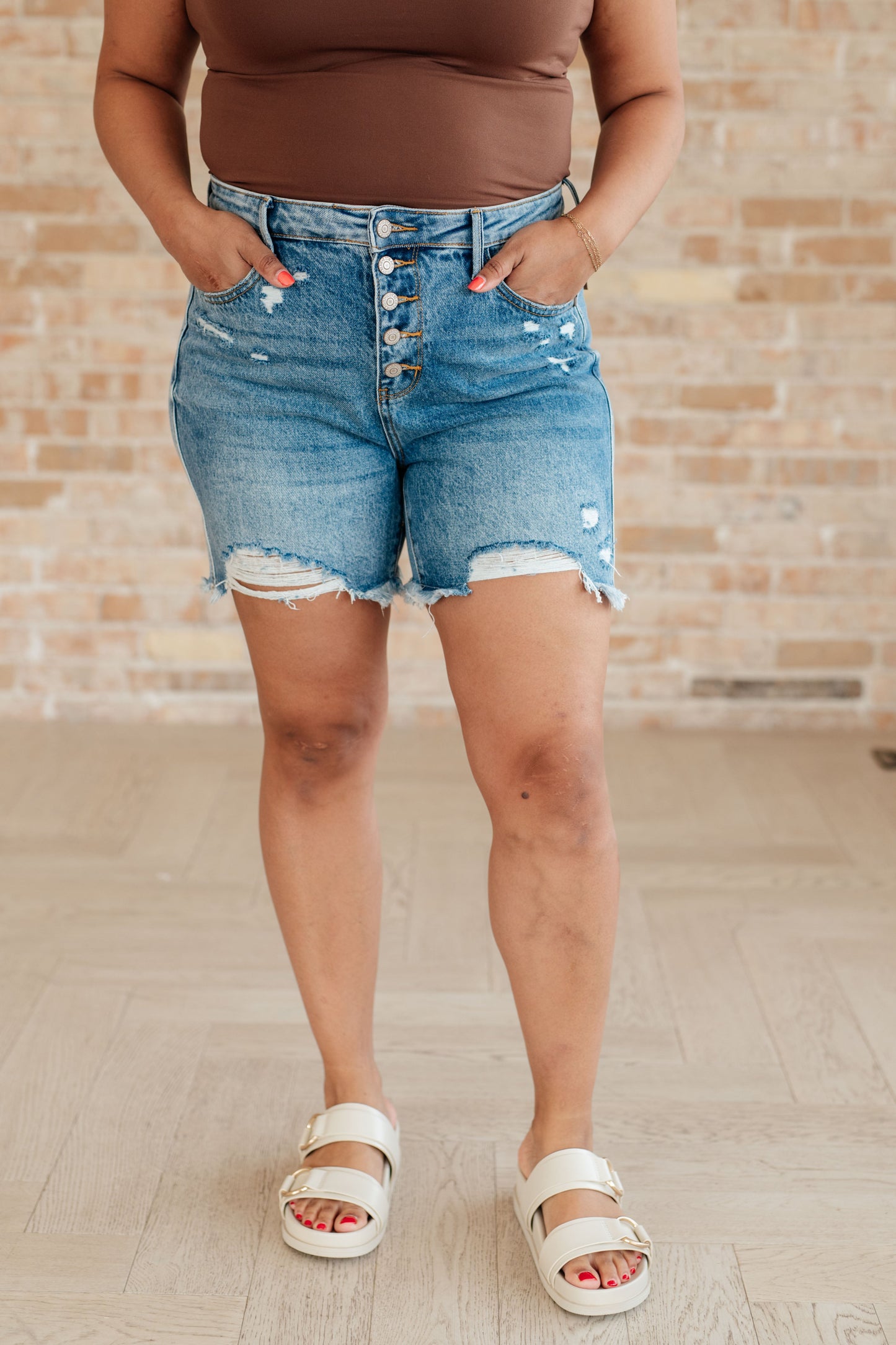 Judy Blue - Kara High Rise Rigid Magic Button Fly Cutoff Shorts