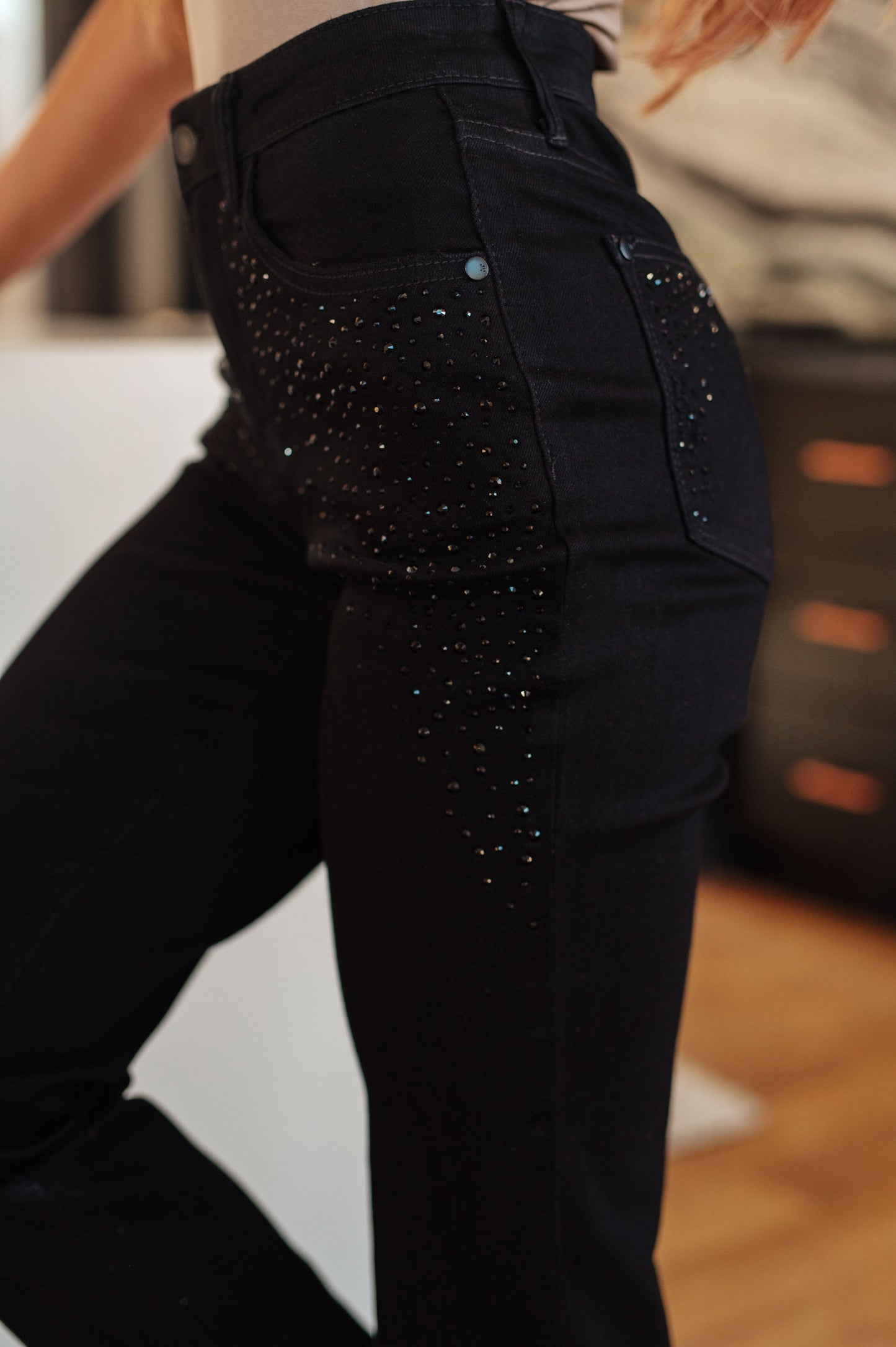 Judy Blue - Reese Rhinestone Slim Fit Jeans in Black