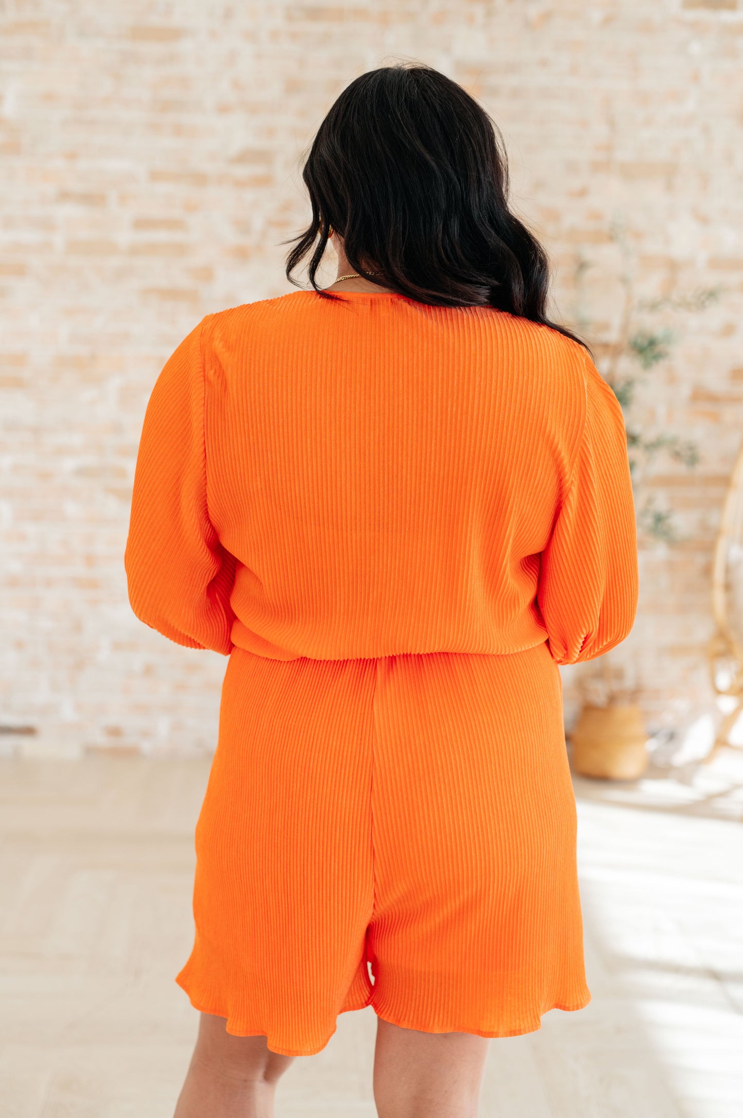 3/4 Sleeve Short Romper in Tangerine