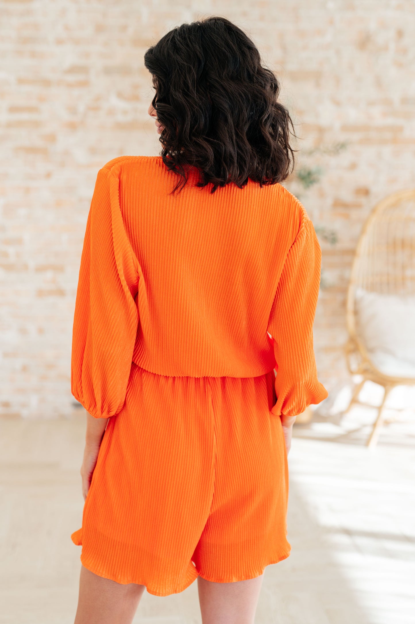 3/4 Sleeve Short Romper in Tangerine