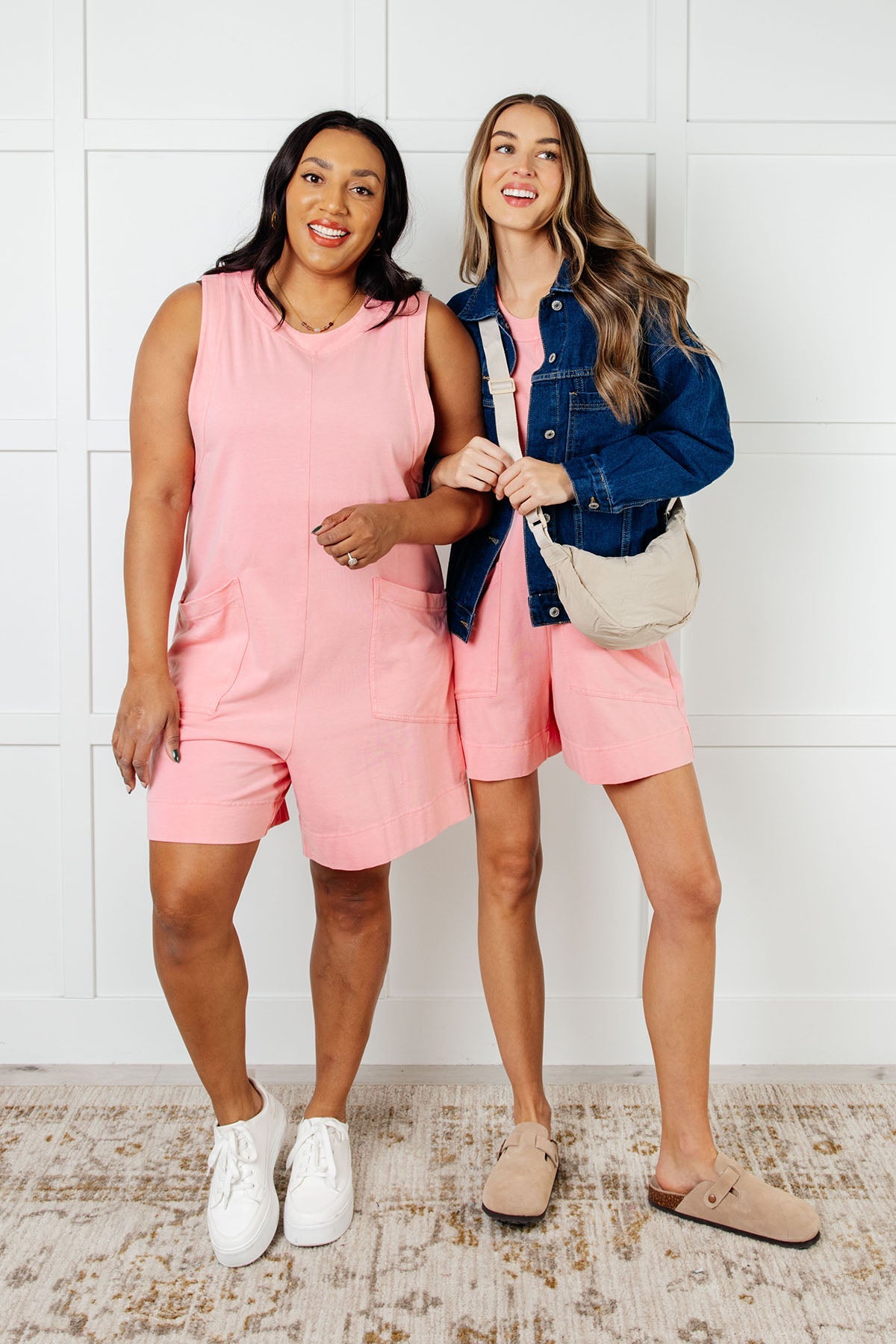Mineral Wash Romper in Coral Pink